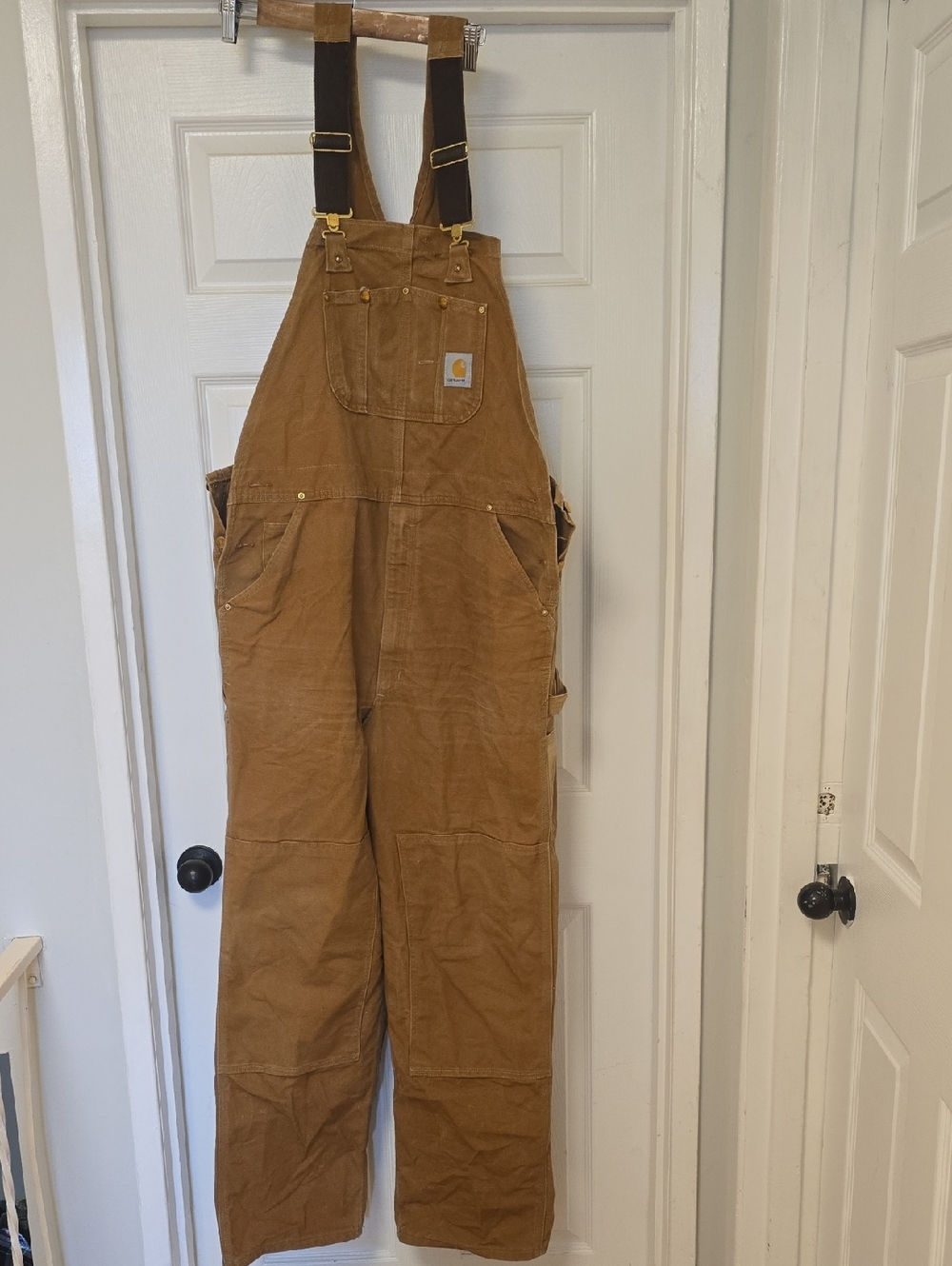 Carhartt Brown Canvas Work Overalls with Dark Brown Straps